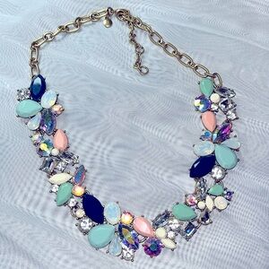 J Crew Druzy Brass Multicolor Rhinestones Statement Necklace
